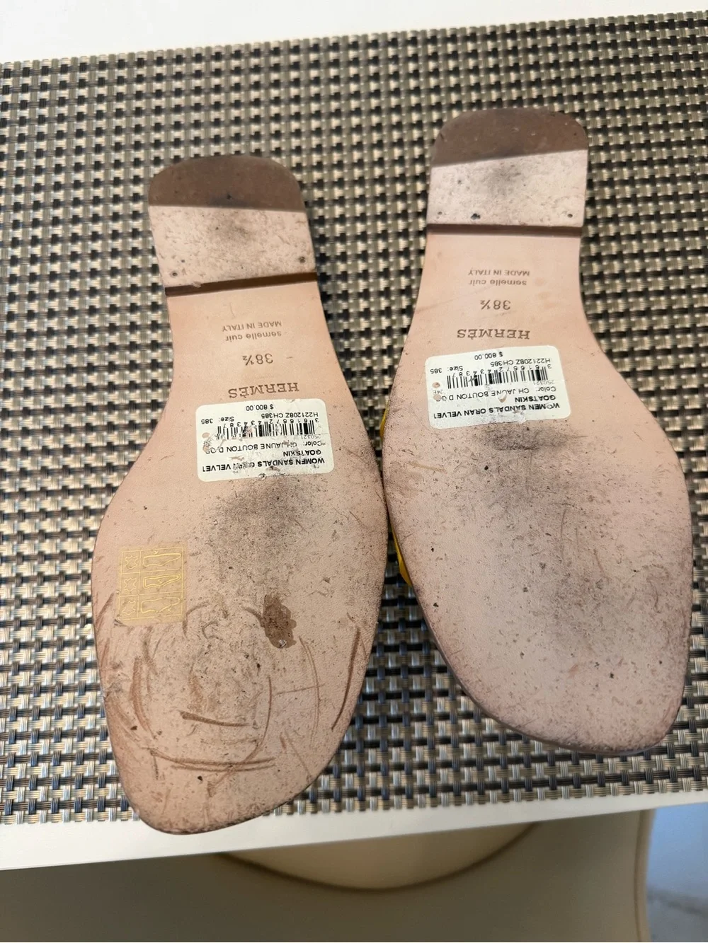 Hermes Yellow Leather Slide Sandals - Women